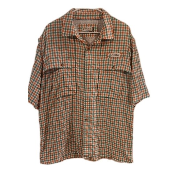 Magellan Outdoors Shirt Mens L Fish Gear Mag Wick Relax Vented Coral Green Check - Picture 1 of 6